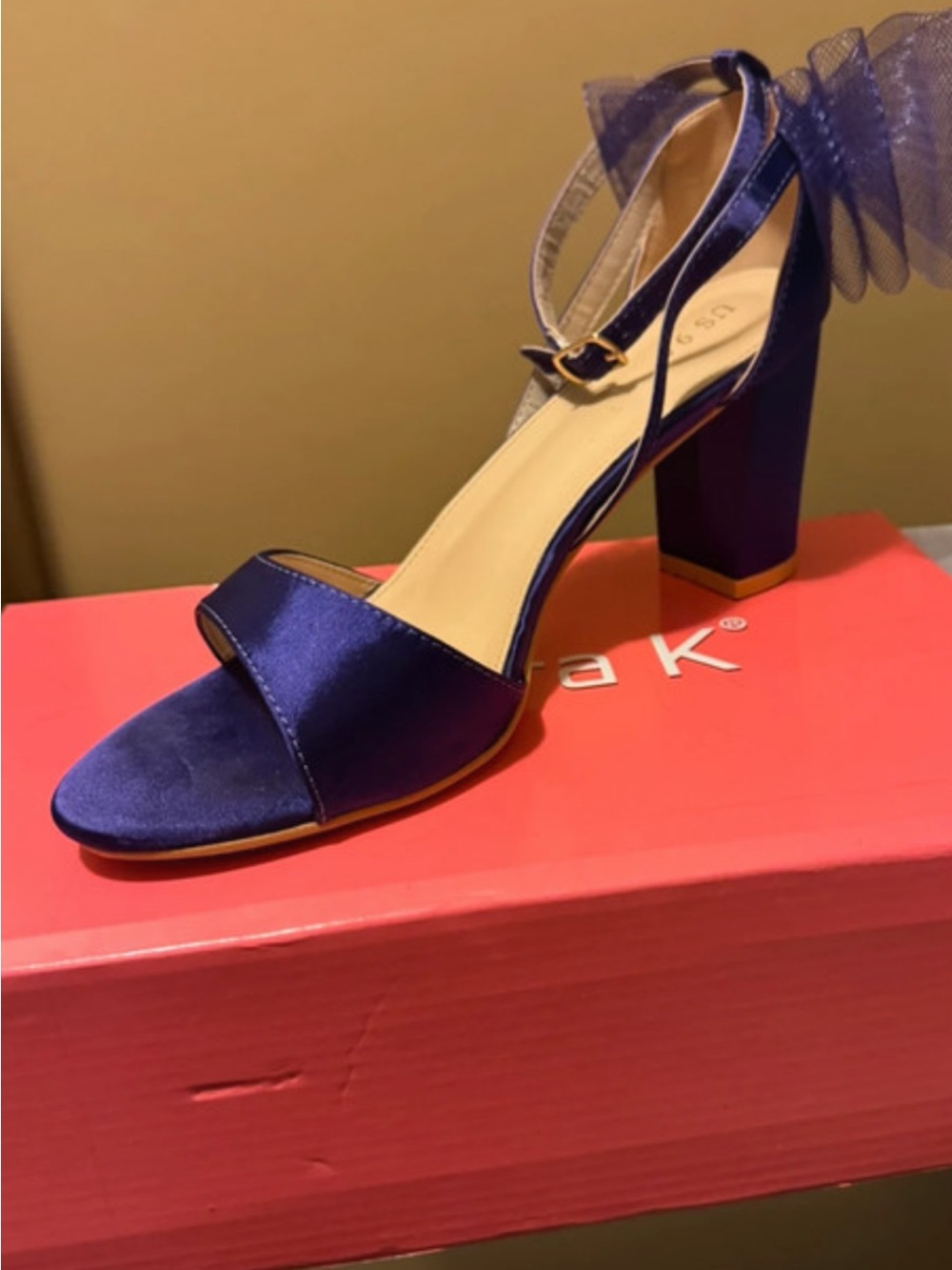 Satin Block Heel Sandals in Deep Purple